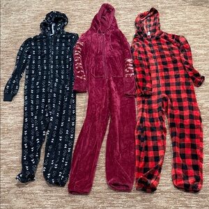 Cozy Hooded Onesie Set - Black, Burgundy, Red Plaid